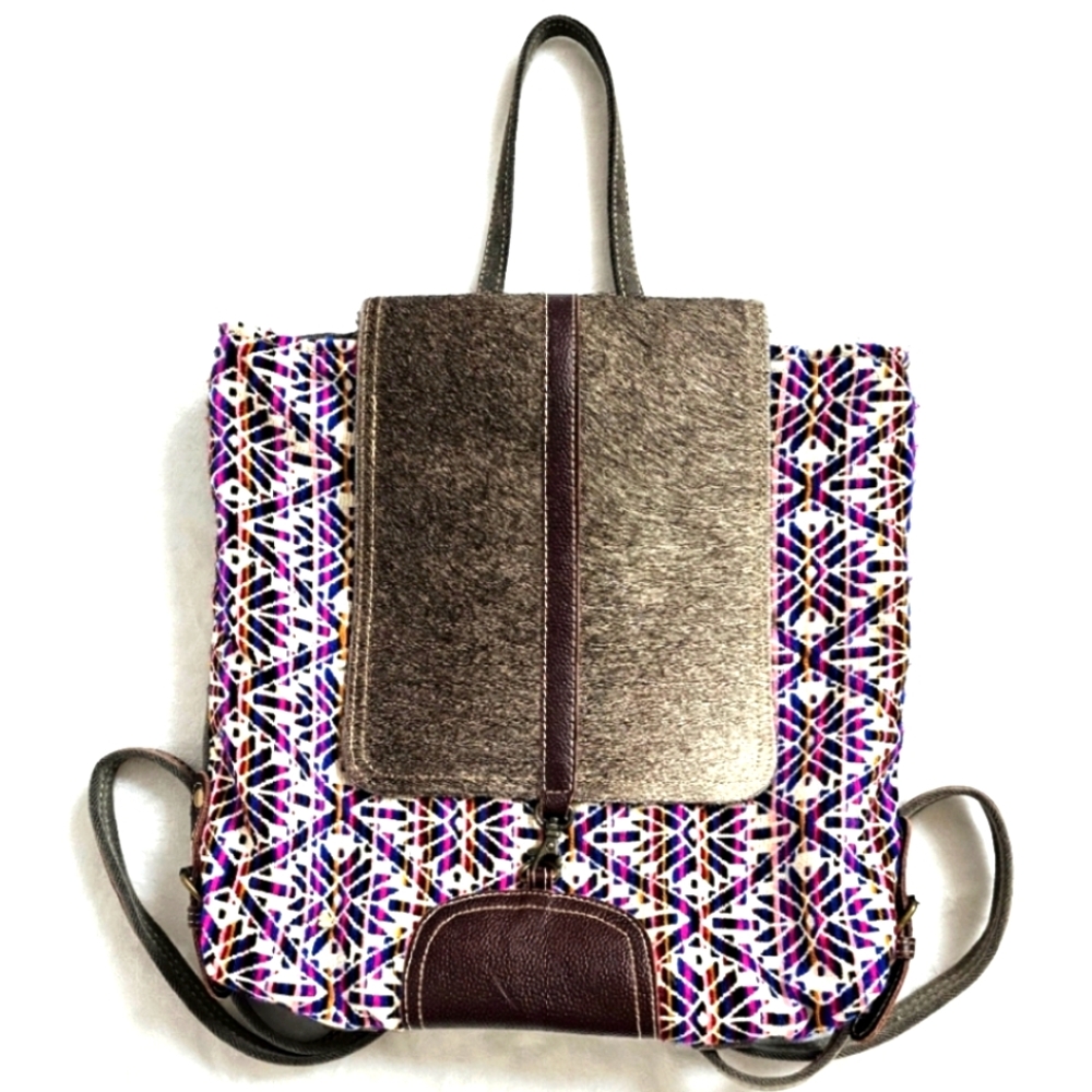 Myra Vibrant Multicolor Aztec Festival Handcrafted Calf Hair Leather Backpack
